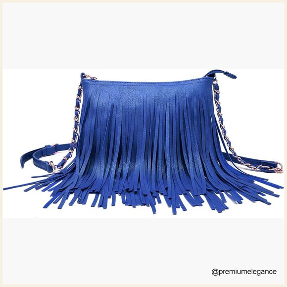 Handbags - Faux Leather Fringe Crossbody Shoulder Bag with Adjustable Strap